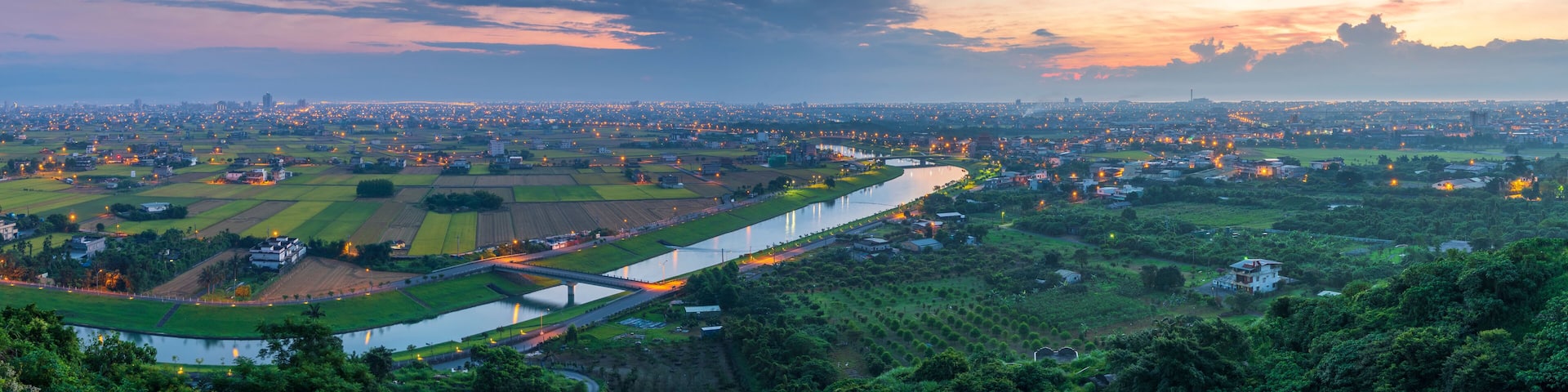 Panorama view of Lanyang Plain at Sunrise, Yilan, Taiwan