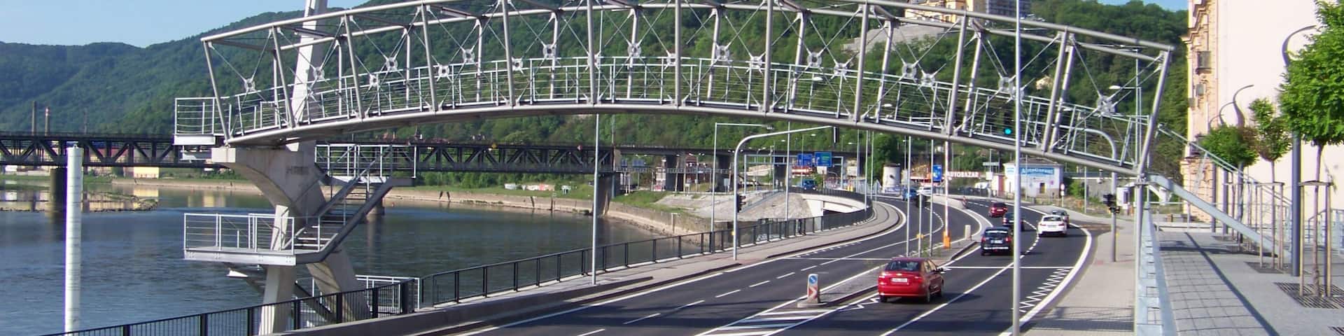 Ústí nad Labem-centrum, Ústí nad Labem District, Ústí nad Labem Region, the Czech Republic. Přístavní street, a view to Větruše hill.