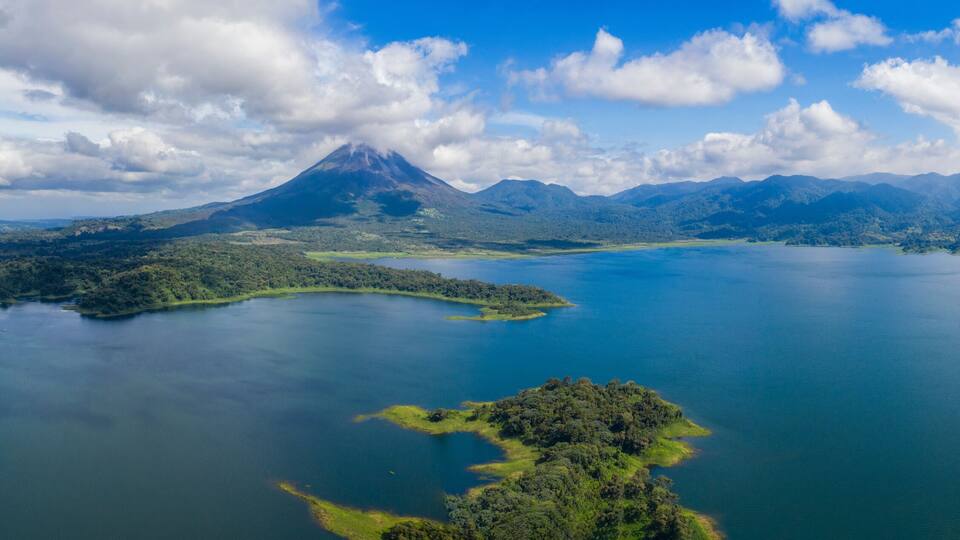 Panoramic view of beautiful Lake Arenal, Costa Rica.