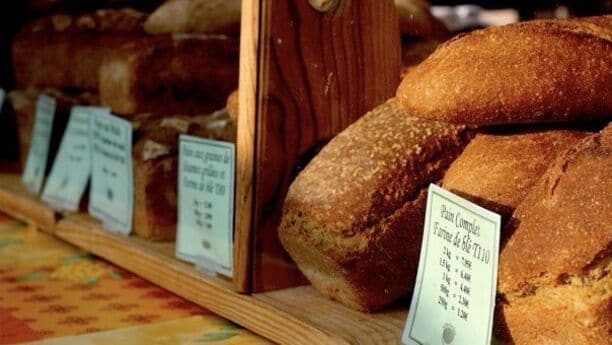 #market French Bread displayed on the market stalls at Place du Capitole.