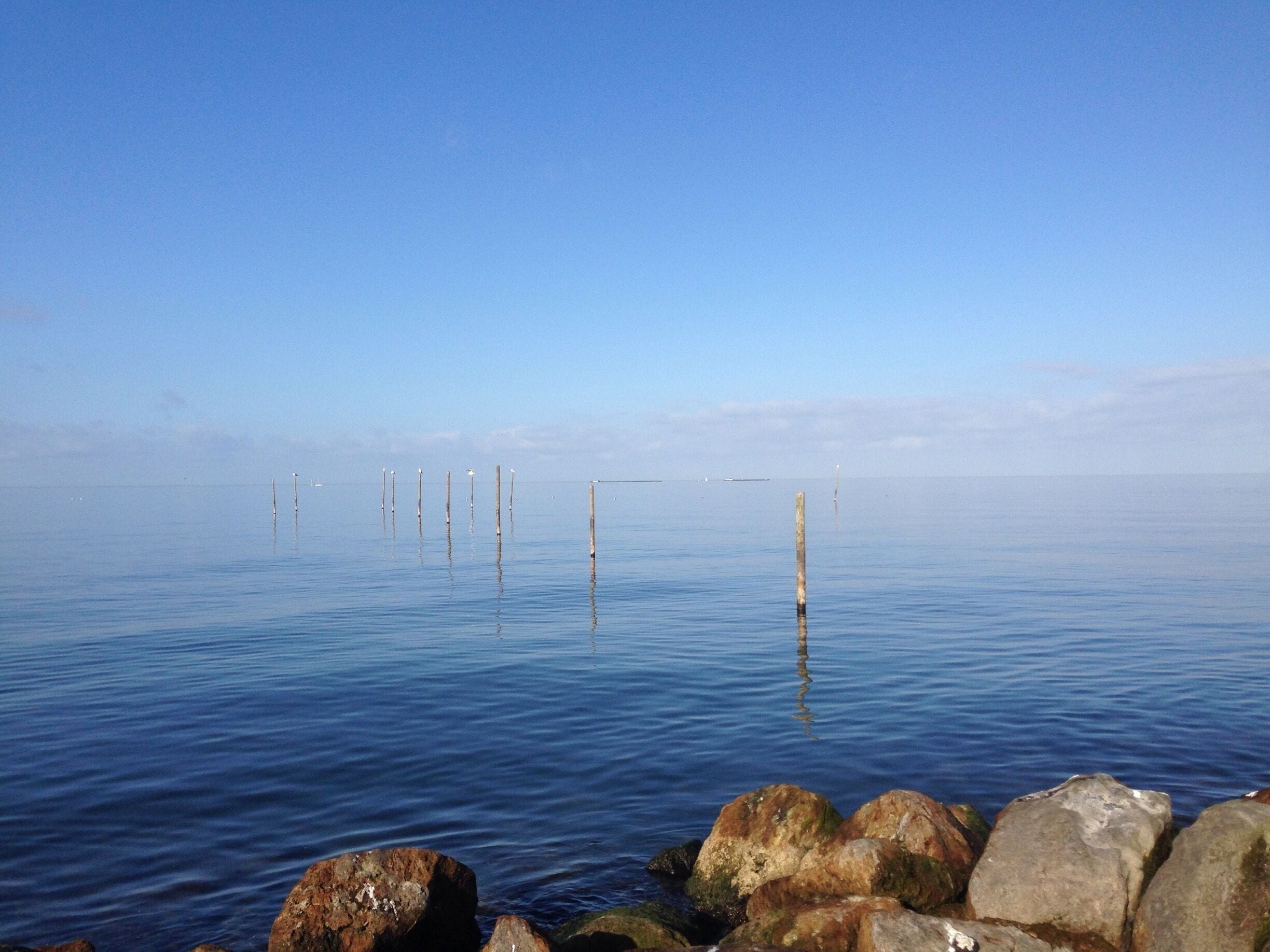 IJsselmeer aka Lake tranquility, only with wind force 0. Sunshine helps as well. 