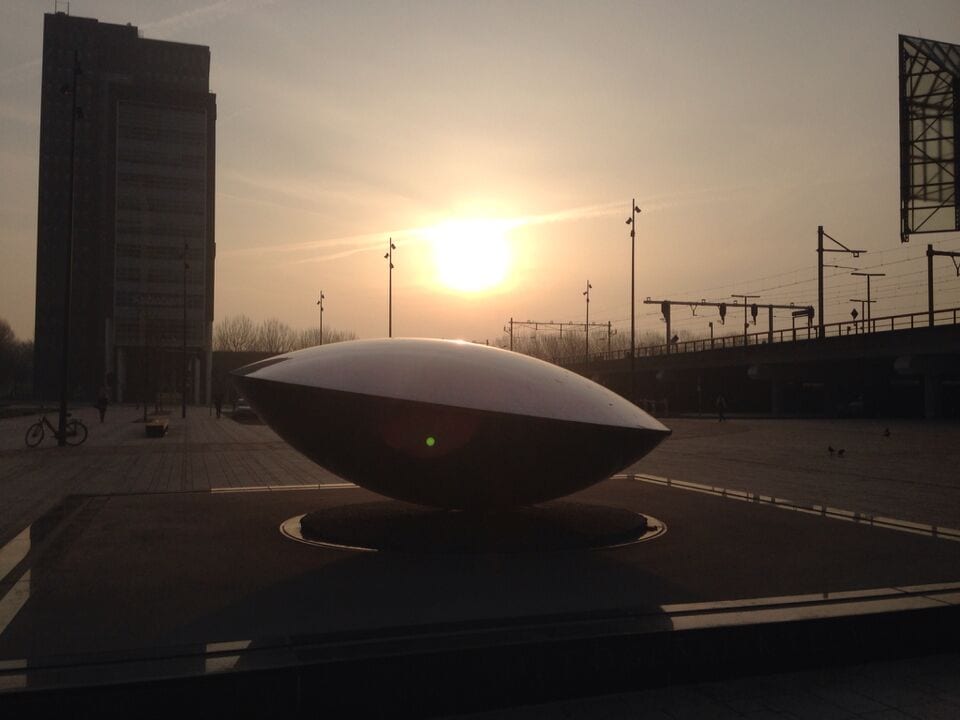 Early this morning a mini-UFO landed near our central station, undiscovered by most commuters.