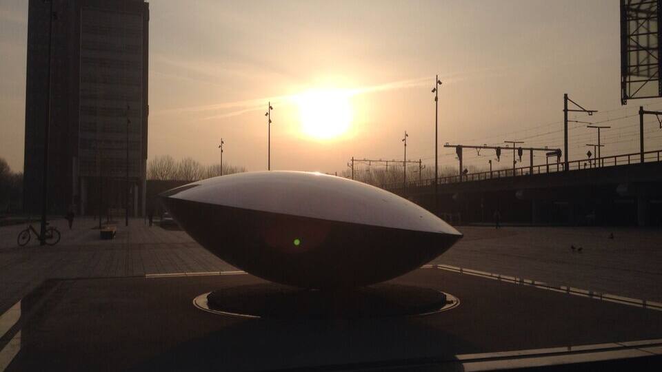 Early this morning a mini-UFO landed near our central station, undiscovered by most commuters.