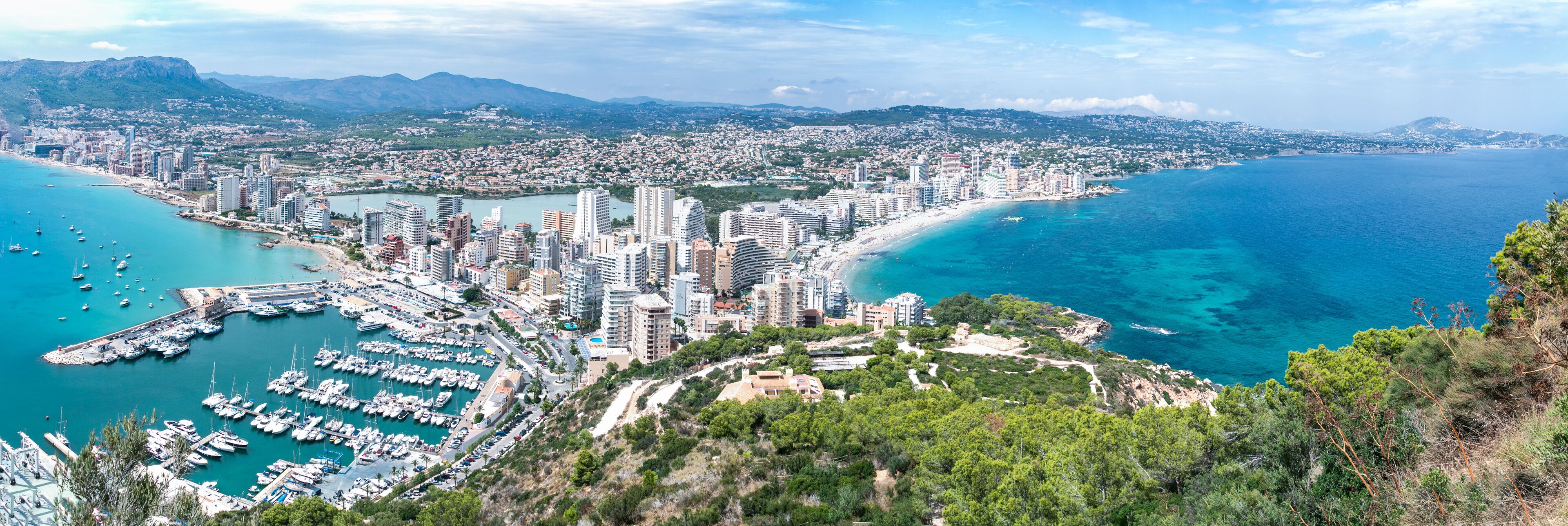 Panoramic view from above of the coastline at Calpe in Spain.