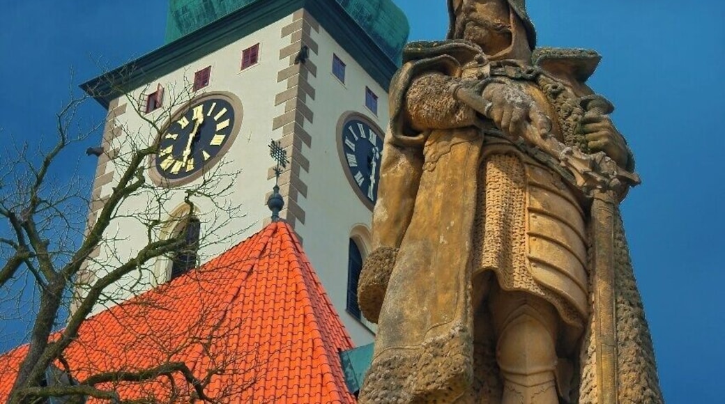 February 2016
Tábor, Czech republic
Town of Tábor was founded in 15th century in the time of Czech Jan Žižka, the one eyed leader of the Christian reformist Hussite movement (followers of Christian early reformer Master Jan Hus, burnt to death in 1415). He is considered as one of the heroes of Czech nation history.
Žižka was a successfull military general. Žižka's tactics were unorthodox and innovative. In addition to training and equipping his army according to their abilities, he used armored wagons armed with small cannons and muskets, presaging the tank of five hundred years later. He was also a master at using geography to full advantage as well as managing the discipline of his troops. He was fully blinded in battle by 1421, but even after that he was victorious until he died in 1423.
The statue of Jan Žižka is made of sandstone and created by sculptor Jan Strachovsky in 1884. It is standing on the main old town's square bearing his name either.