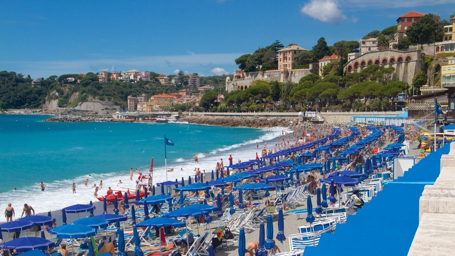 Celle Ligure showing a coastal town, a beach and general coastal views