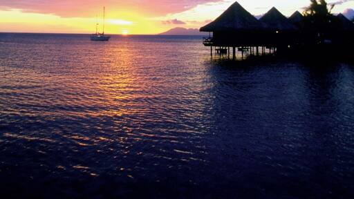 Sunset viewed from beach, Tahiti, French Polynesia