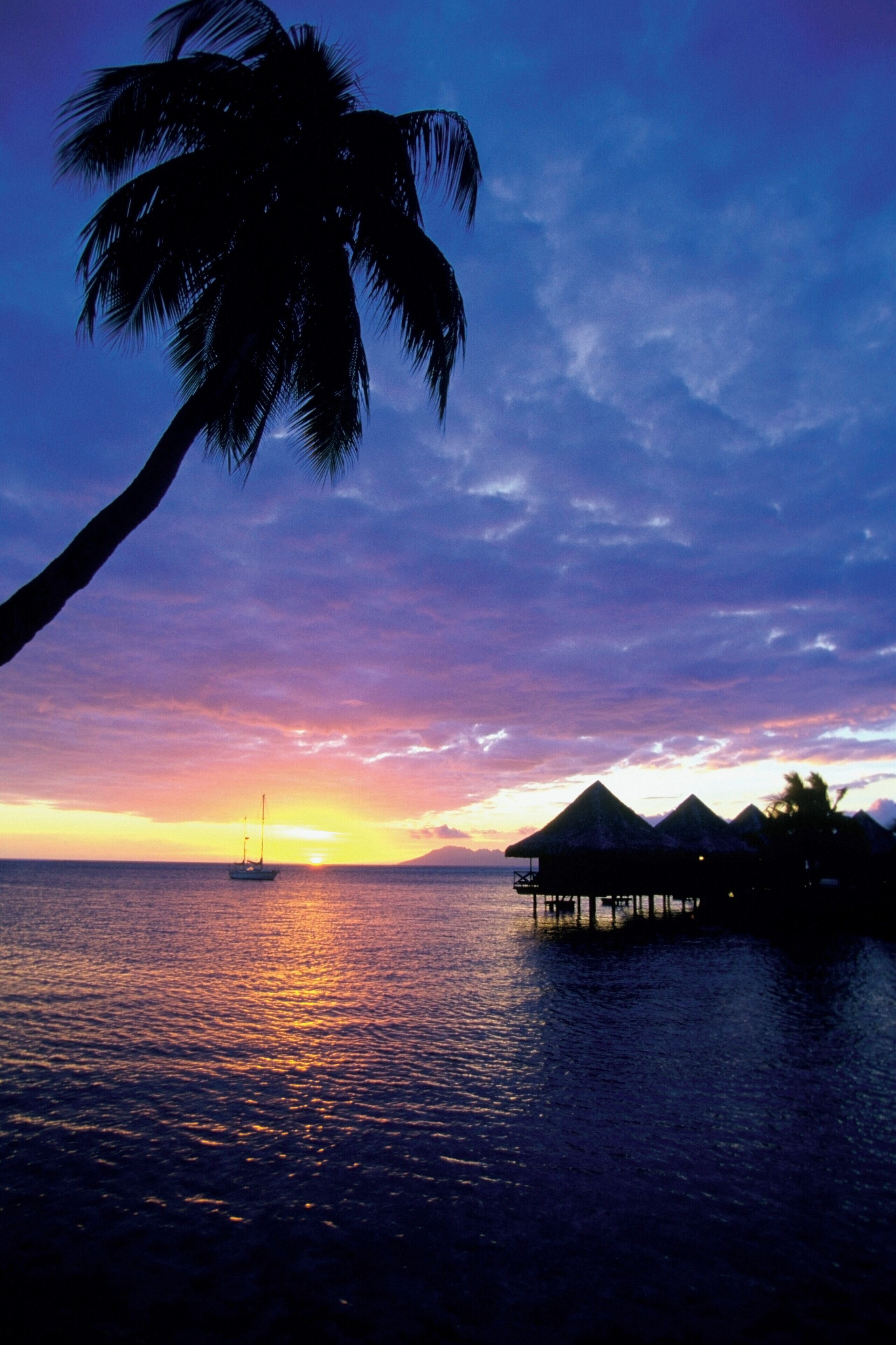 Sunset viewed from beach, Tahiti, French Polynesia