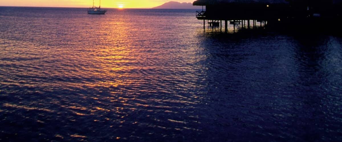 Sunset viewed from beach, Tahiti, French Polynesia