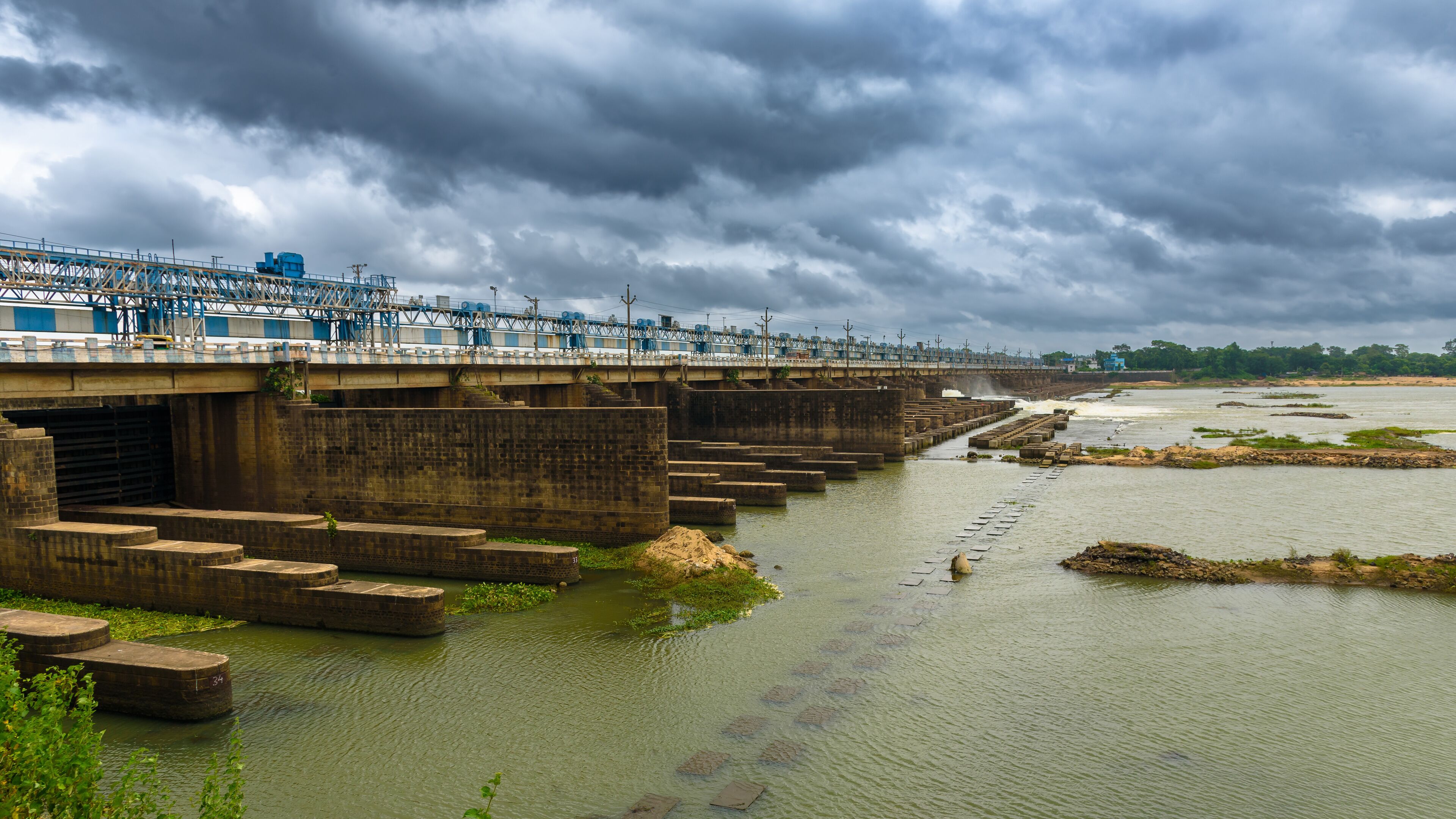 Landscape View of Barrage with Log gates.