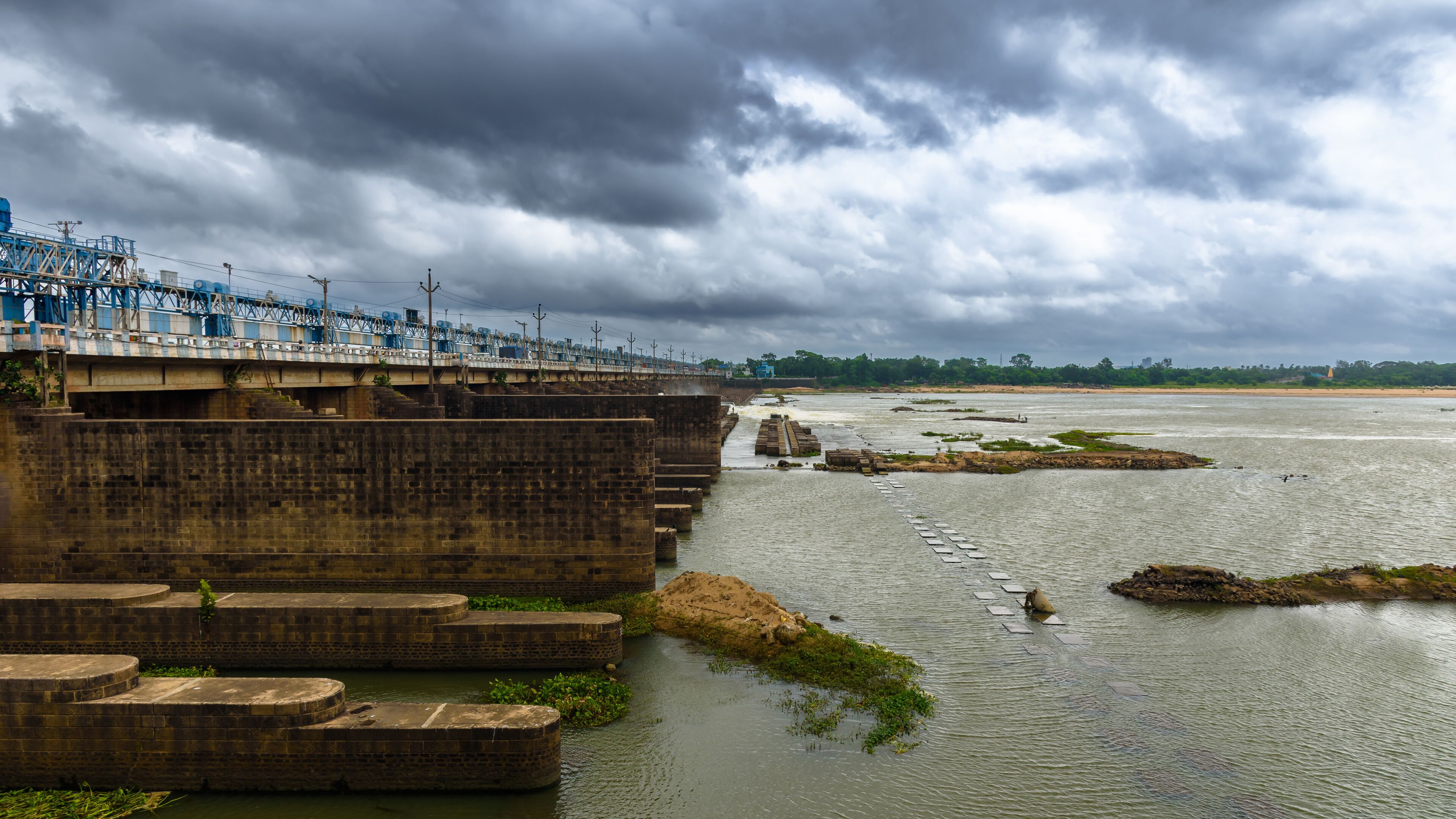 Landscape View of Barrage with Log gates.