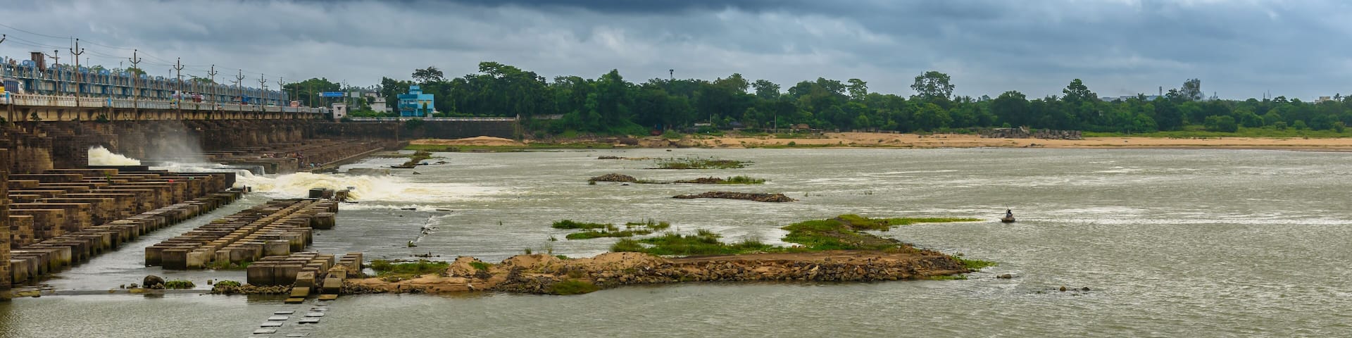 Landscape View of Barrage with Log gates.