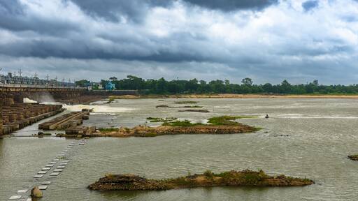 Landscape View of Barrage with Log gates.
