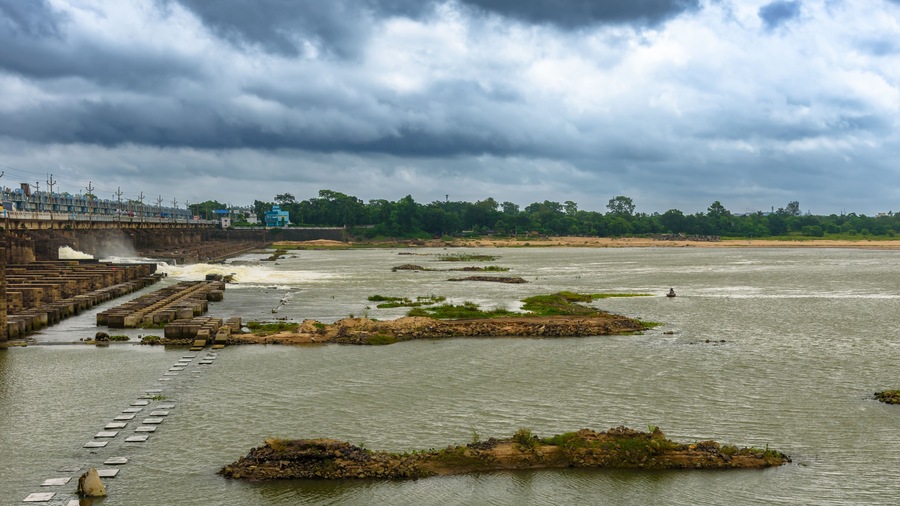 Landscape View of Barrage with Log gates.
