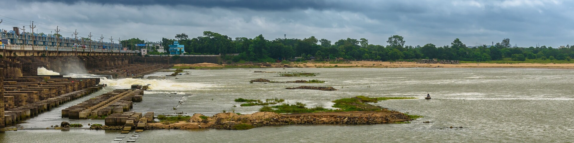 Landscape View of Barrage with Log gates.