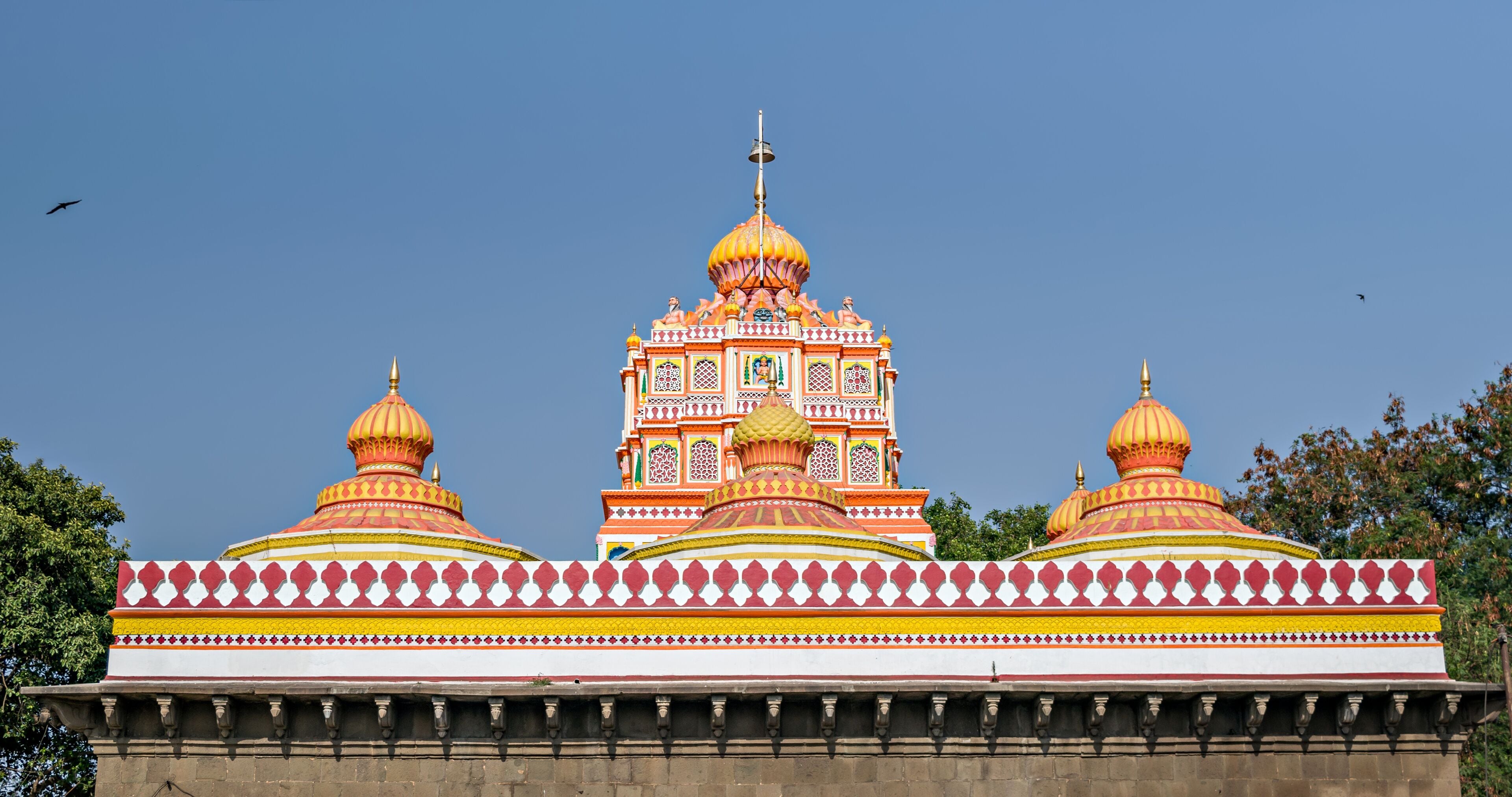 Nicely carved and painted dome of the Omkareshwar temple of Pune.