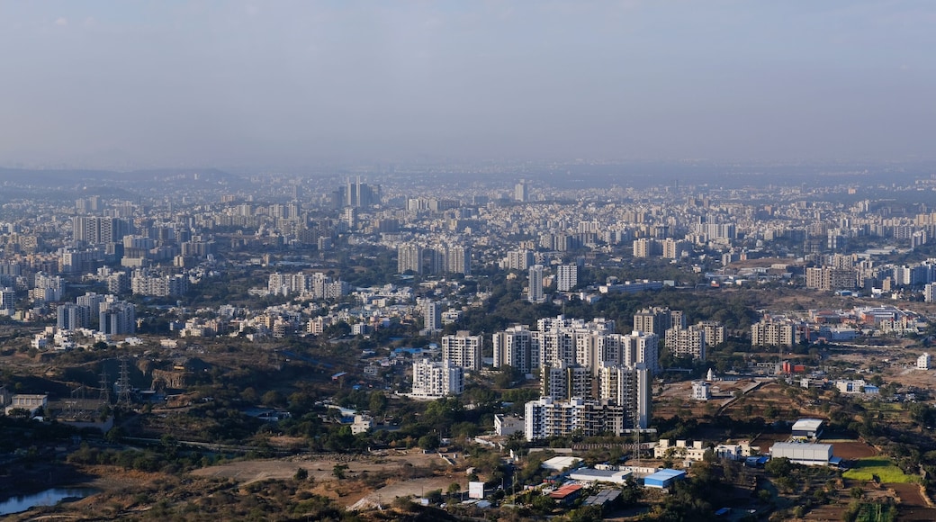 19 January 2024, Cityscape Skyline, Cityscape of Pune city Aerial panorama view from Bopdev Ghat, Pune, Maharashtra, India.