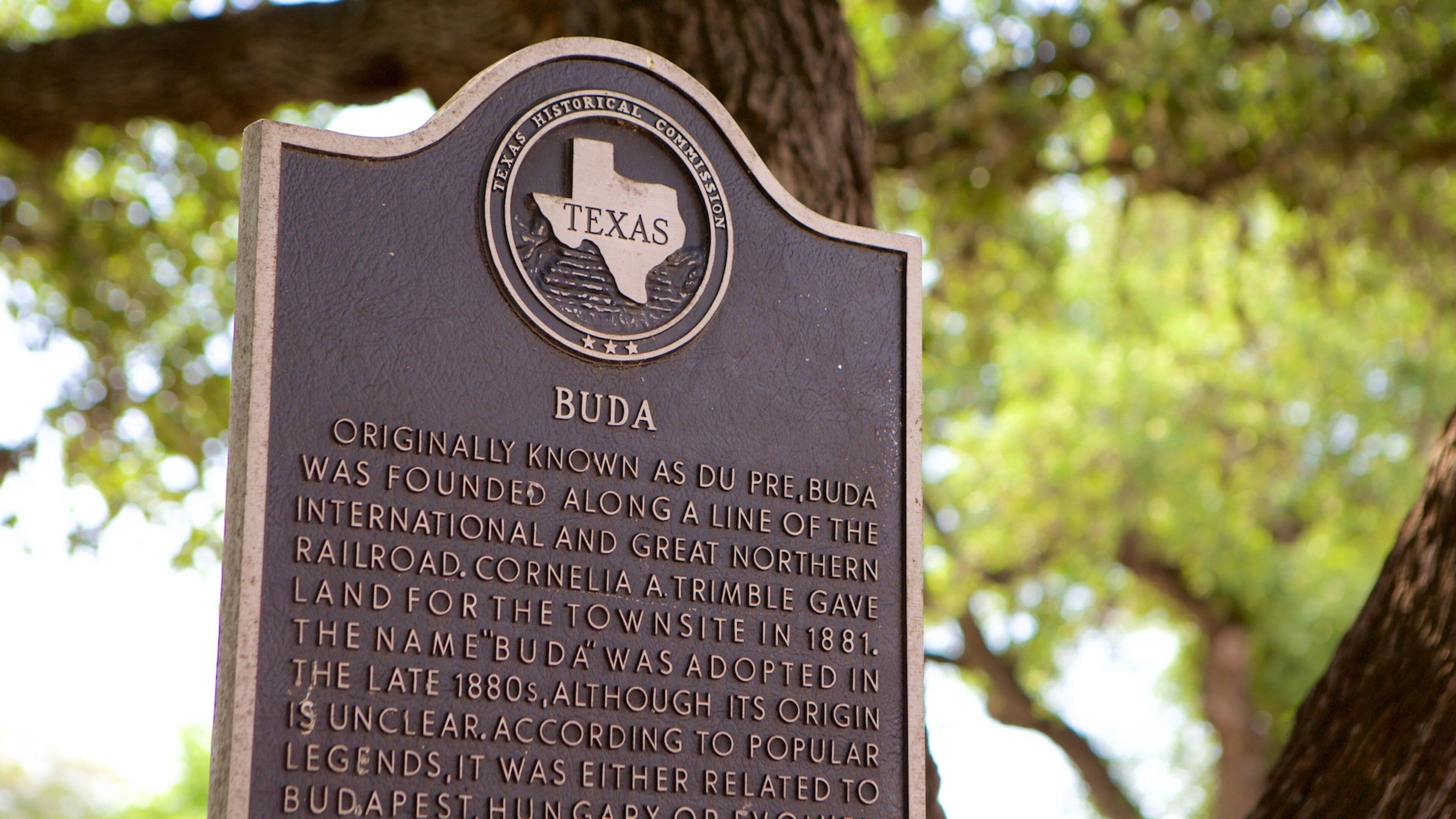 Buda featuring signage