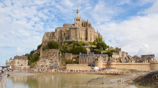 Le Mont-Saint-Michel which includes a small town or village, a castle and heritage elements