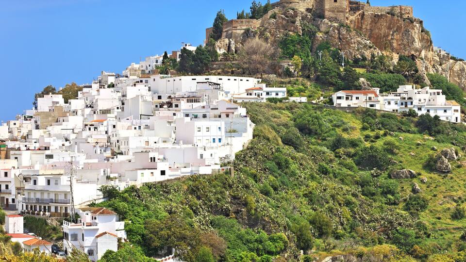 The castle and white houses in the Spanish town of Salobrena, Andalusia, SPain