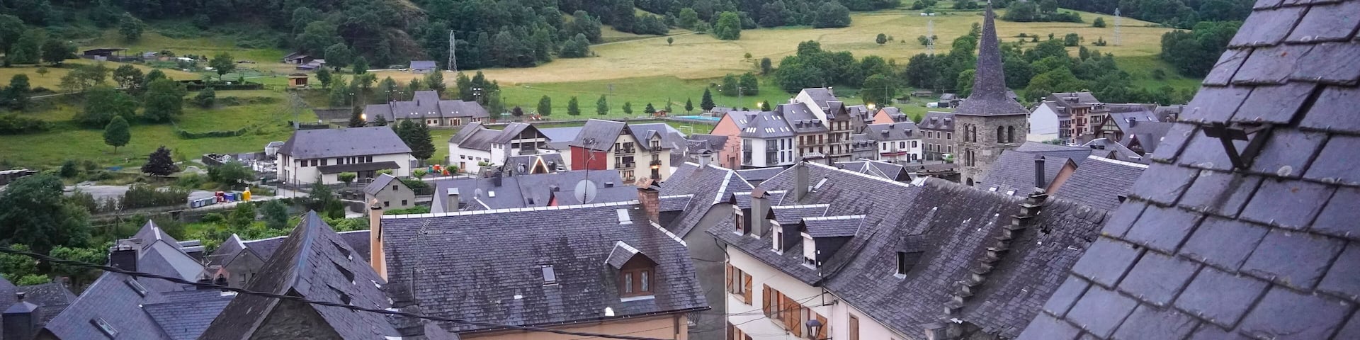 Mountain views from the roofs of the houses. Bossost, Aran Valley, Catalonia, Spain