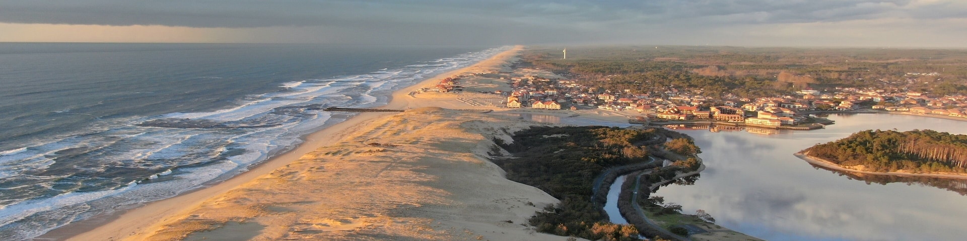 Vieux Boucau les Bains, vue aérienne drone lac marin ensoleillé fin de journée 09FEVRIER2021 Riin Inspiration