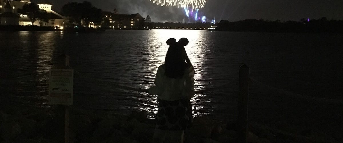 Viewing Magic Kingdom fireworks from the Polynesian resort beach!