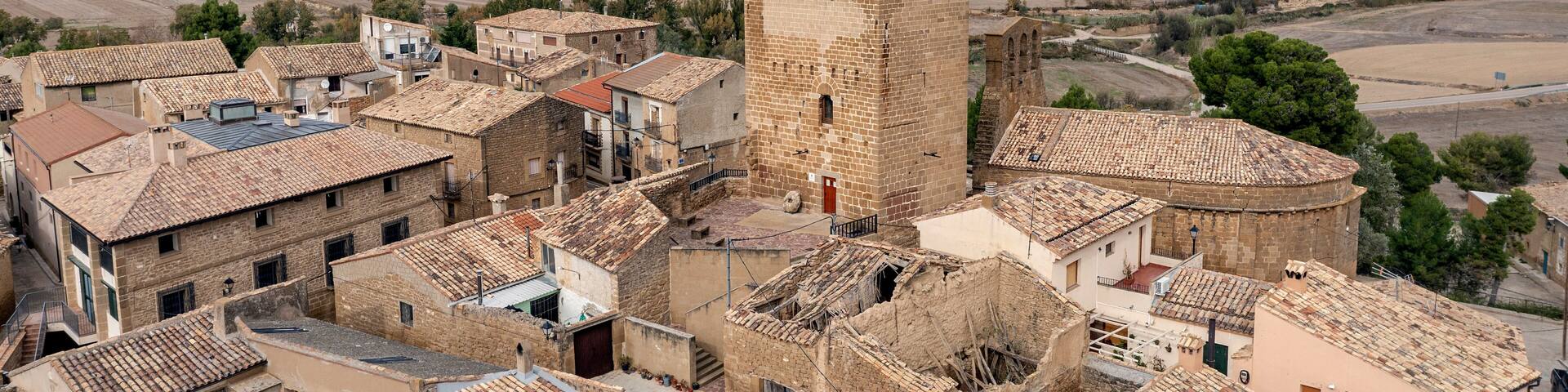 Layana population of Spain, region of the Five Villas, belonging to Ejea de los Caballeros, Zaragoza, Autonomous Community of Aragon, medieval defense tower
