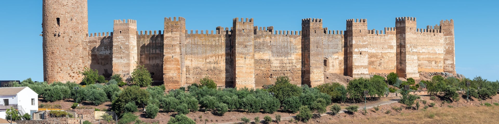 Medieval castle of Burgalimar, Banos de la Encina. Castle built in the 10th century on a small hill that dominates the town of located in the north of the province of Jaen (Andalusia, Spain)