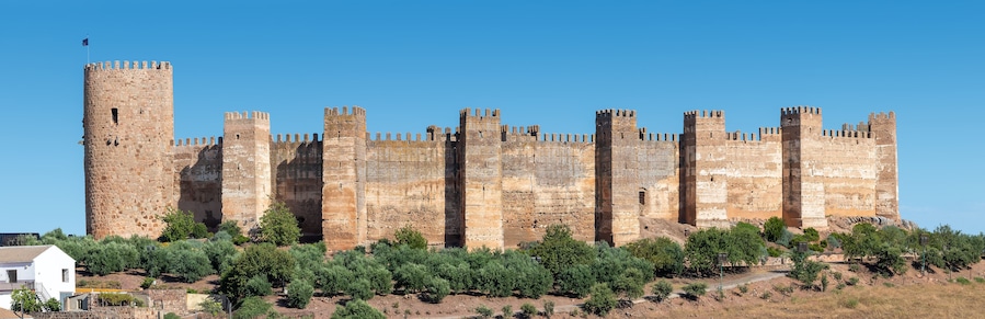 Medieval castle of Burgalimar, Banos de la Encina. Castle built in the 10th century on a small hill that dominates the town of located in the north of the province of Jaen (Andalusia, Spain)