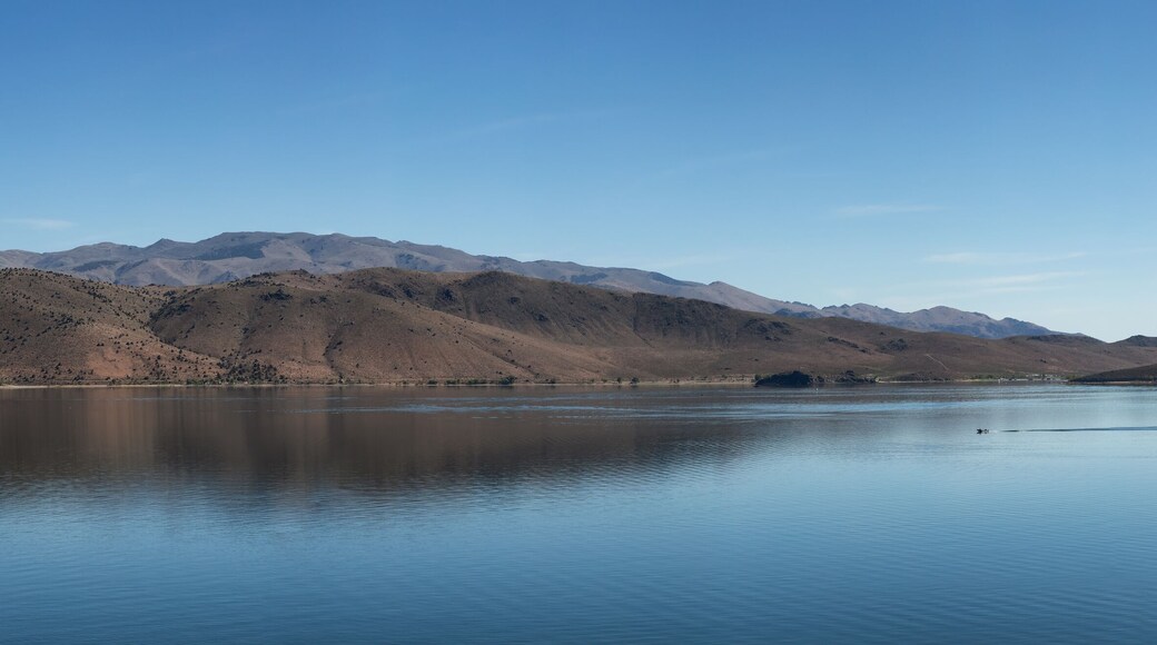 Panoramic View of Lake surrounded by Mountains on a Sunny Day. Summer Season. Topaz Lake, Nevada, United States. Near California. Nature Background. Panorama