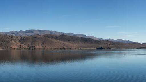 Panoramic View of Lake surrounded by Mountains on a Sunny Day. Summer Season. Topaz Lake, Nevada, United States. Near California. Nature Background. Panorama