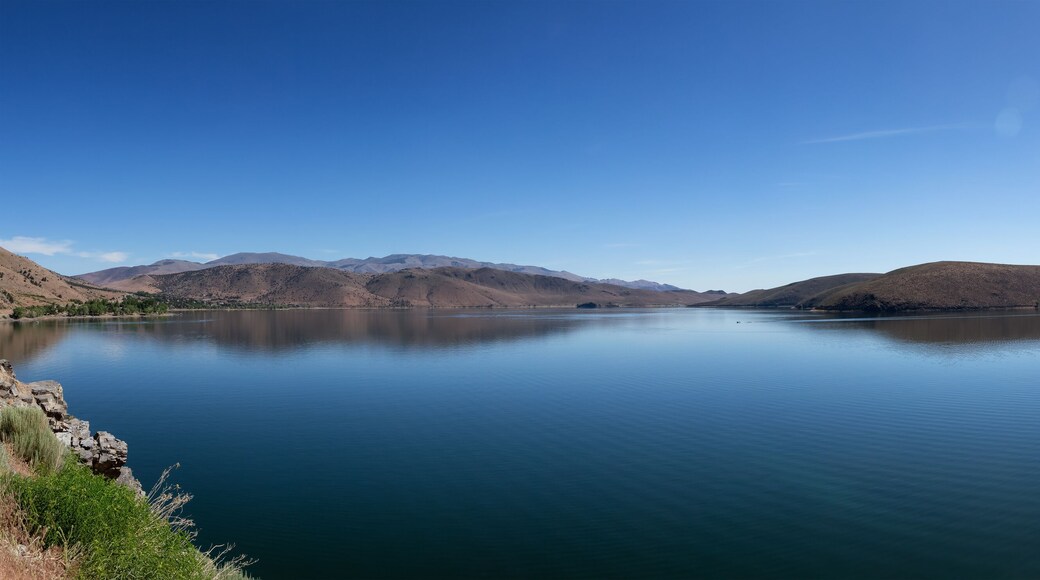 Panoramic View of Lake surrounded by Mountains on a Sunny Day. Summer Season. Topaz Lake, Nevada, United States. Near California. Nature Background. Panorama