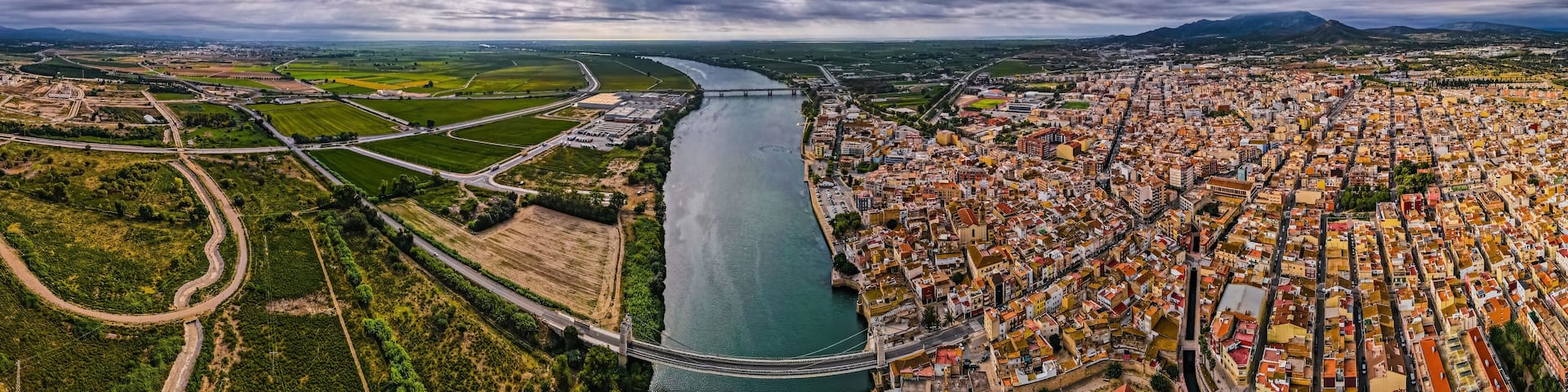 Aerial view of Amposta, the capital of the comarca of Montsià, in the province of Tarragona, Catalonia, Spain