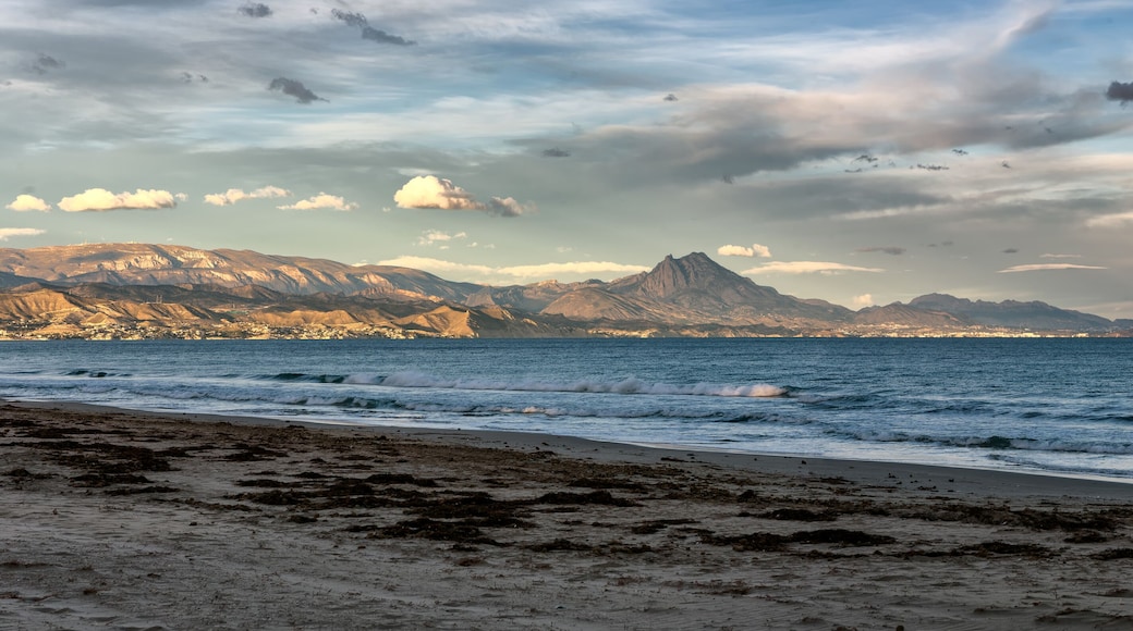 Panoramic view of San Juan beach in Alicante, Spain at sunset
