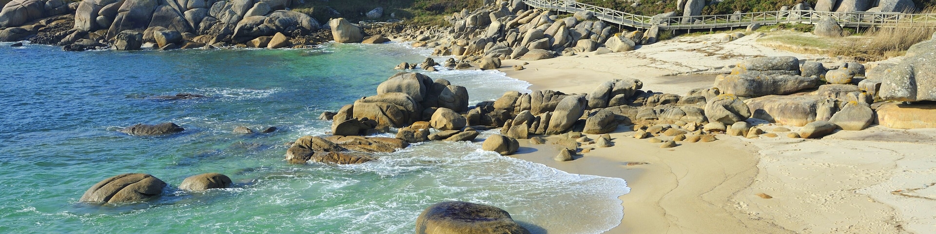 Ria Arosa beach, atlantic coast in O Grove (Pontevedra) Galicia.
