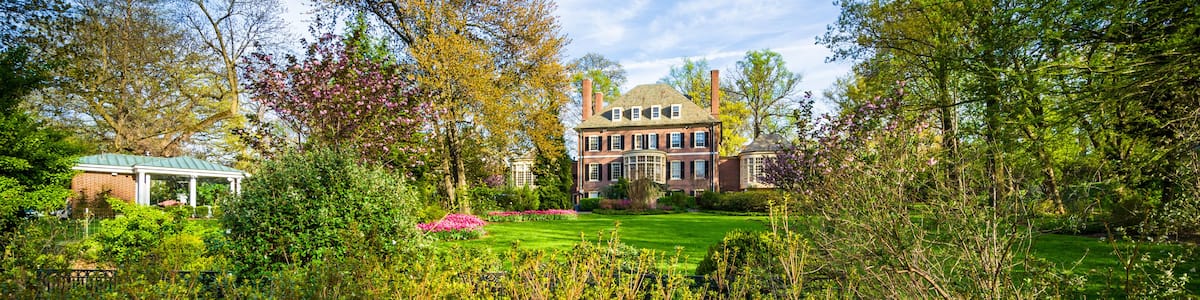 Gardens and large home at Sherwood Gardens Park, in Baltimore, M