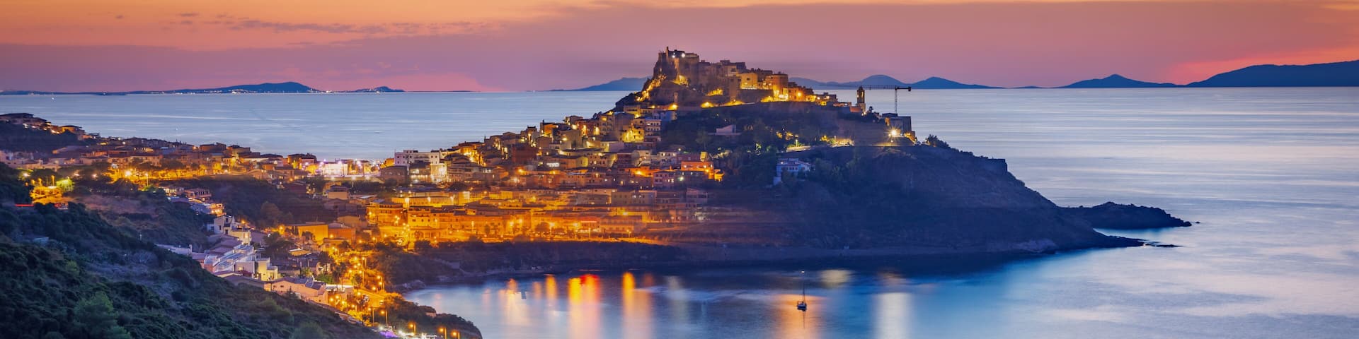 Sunset view over Castelsardo, North Sardinia, Italy