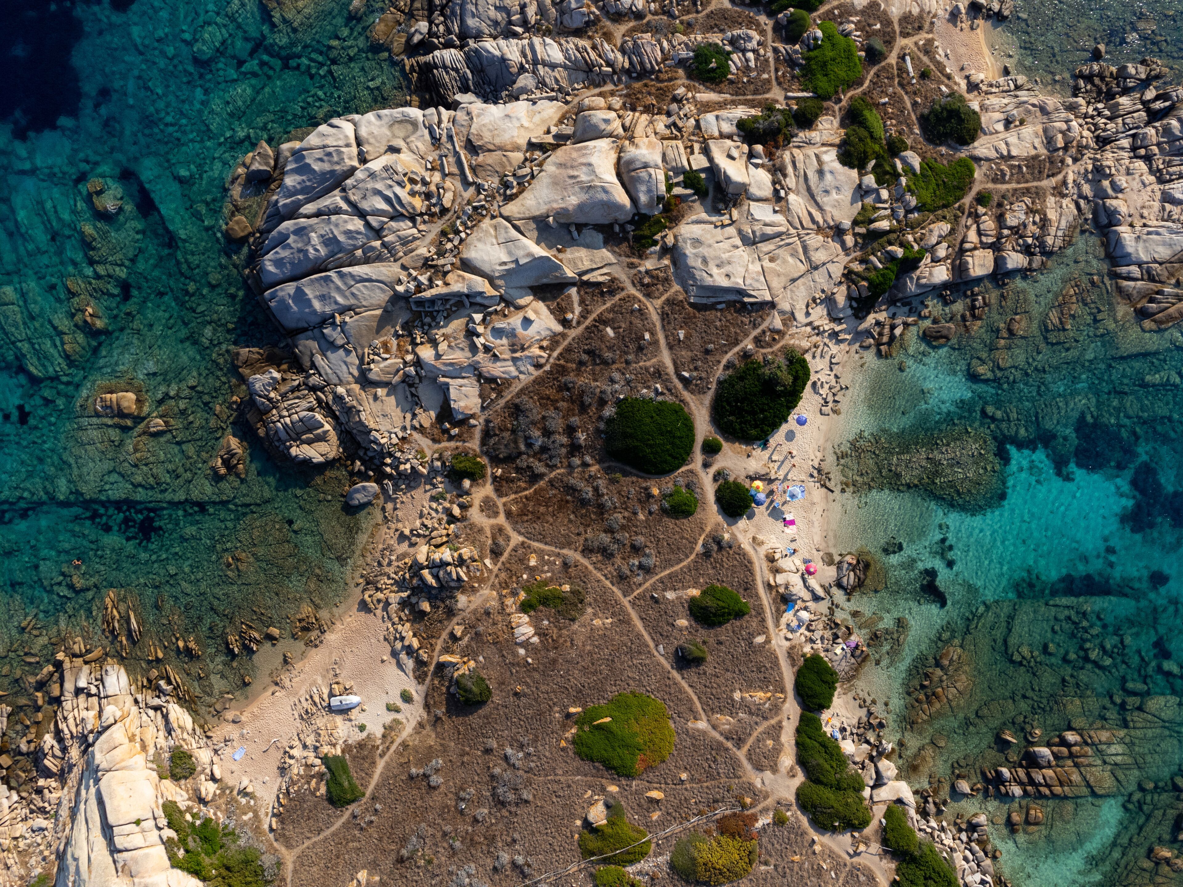 Aerial view of Zia Culumba and Levante beach in Capo Testa