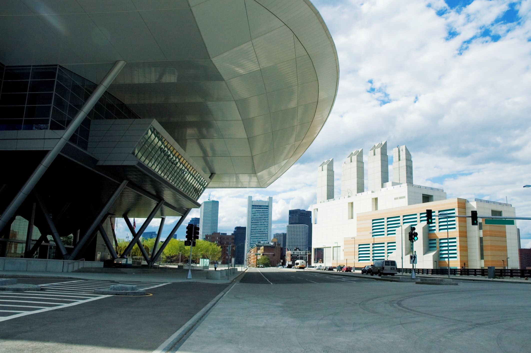 Low angle view of buildings in a city, Boston Convention And Exhibition Center, Boston, Massachusetts, USA