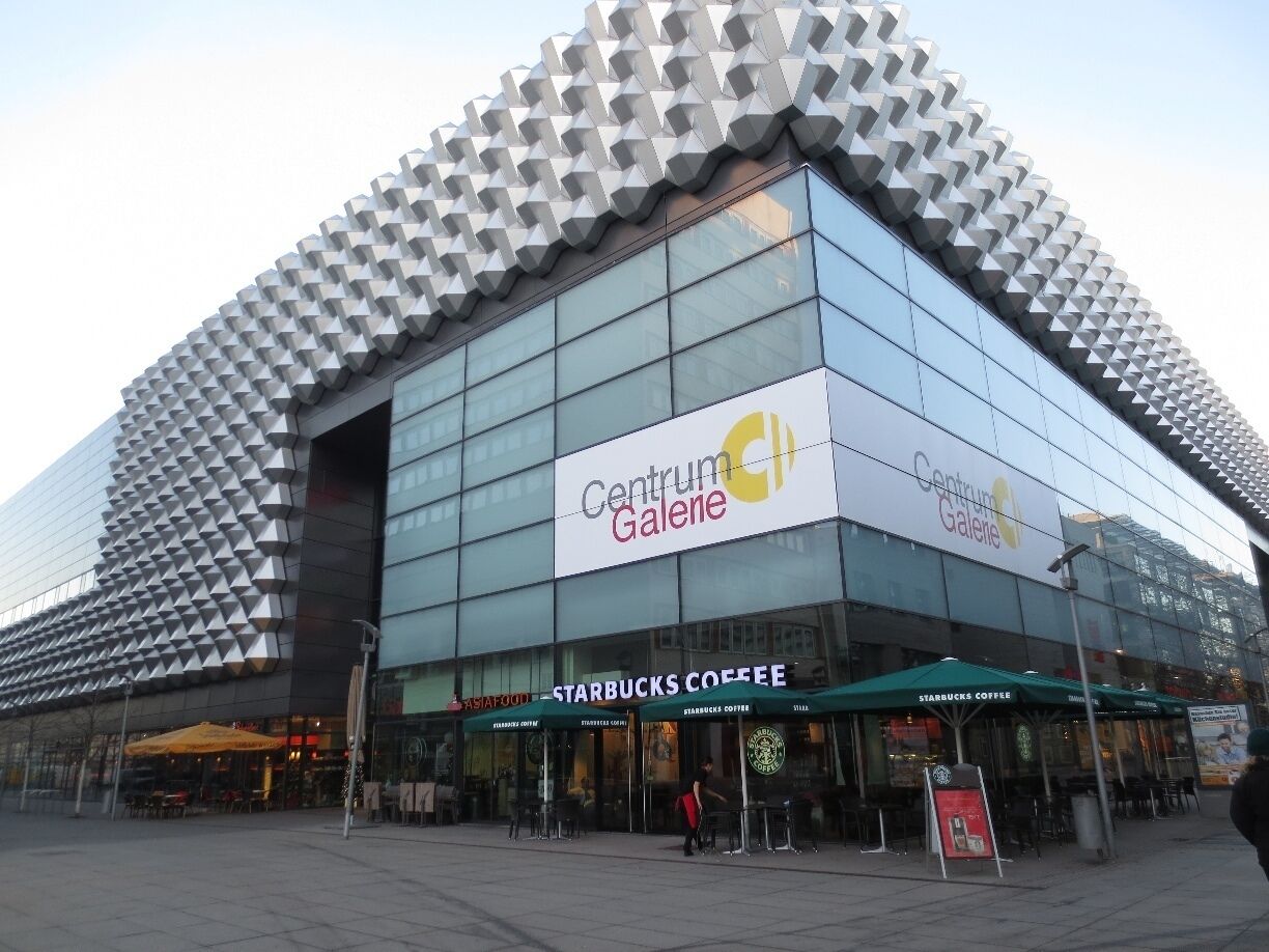Futuristic shopping mall in Dresden, Germany.

