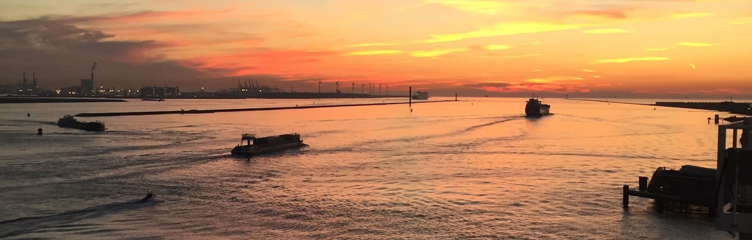 Amazing sunset over the mouth of the river