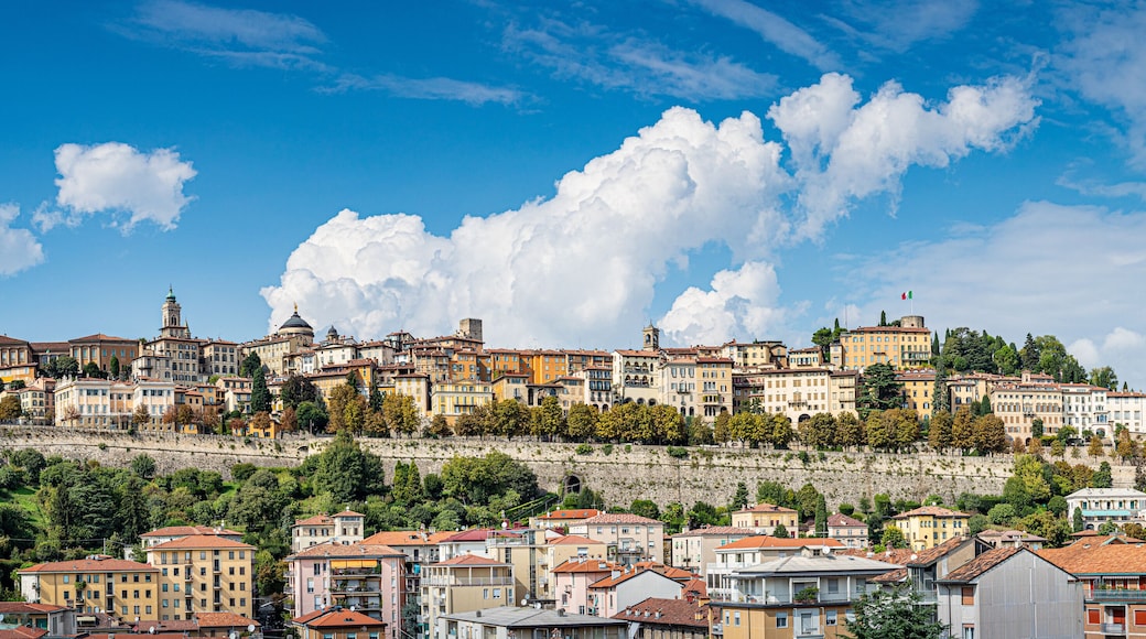 Panoramic view of Bergamo Old Town Skyline, near Milan in Italy