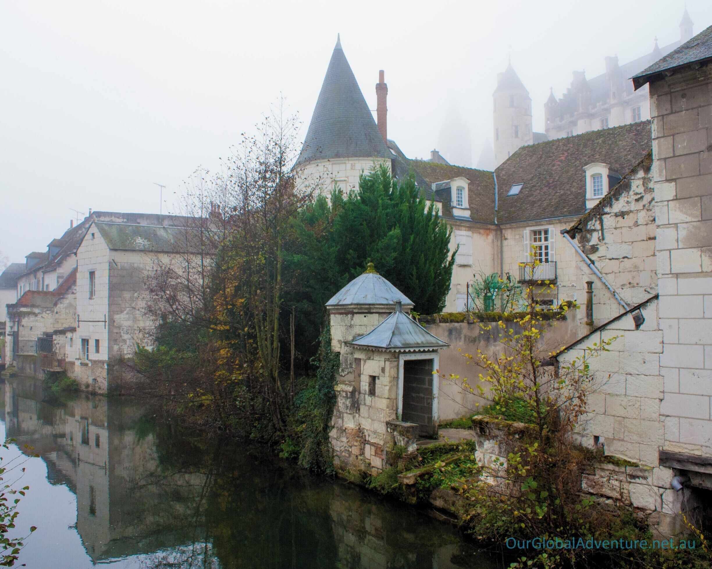 The medieval township of Loches, on a misty foggy day...