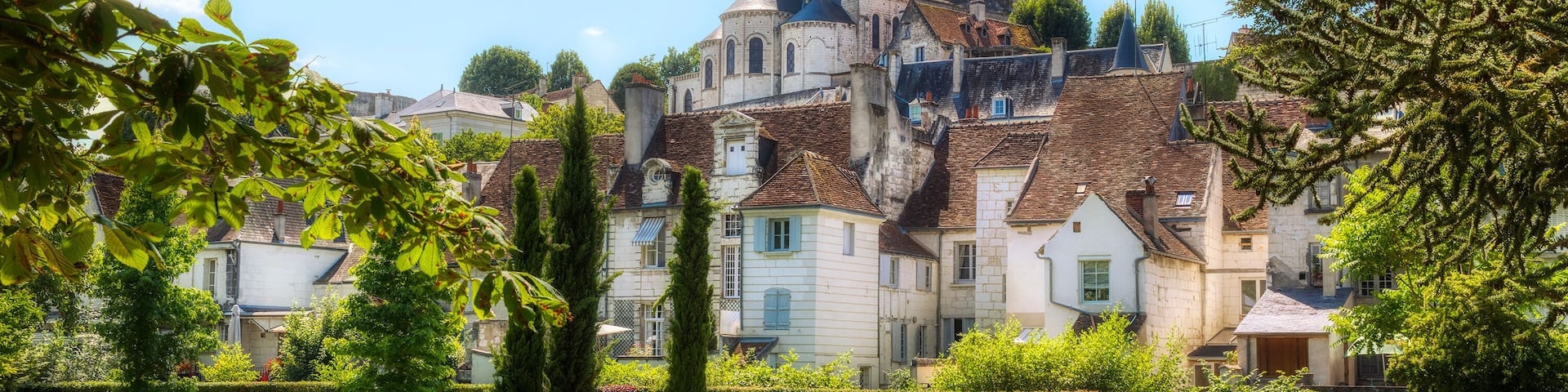 From the Public Garden in Loches, Loire Valley, France, Looking towards the Church of Saint-Ours