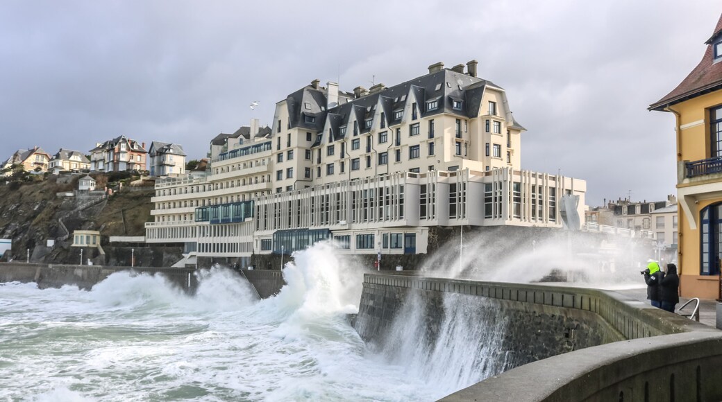 Stormy sea on the background of knowledge. Functional rehabilitation center of Normandy. Granville, France.; Shutterstock ID 1304771635; Purchase Order: -
