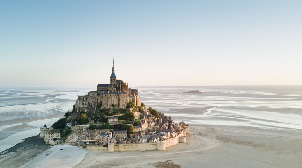 Le Mont Saint-Michel tidal island in beautiful twilight at dusk, Normandy, France