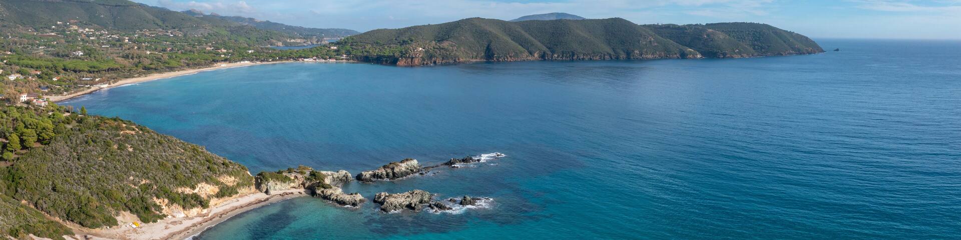 drone view of Laconella and Lacona Beach on the island of Elba