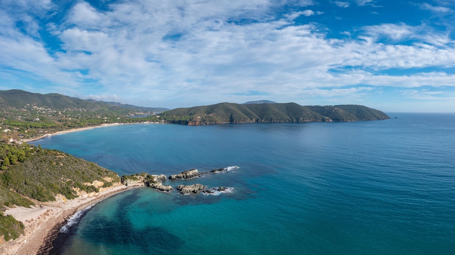 drone view of Laconella and Lacona Beach on the island of Elba
