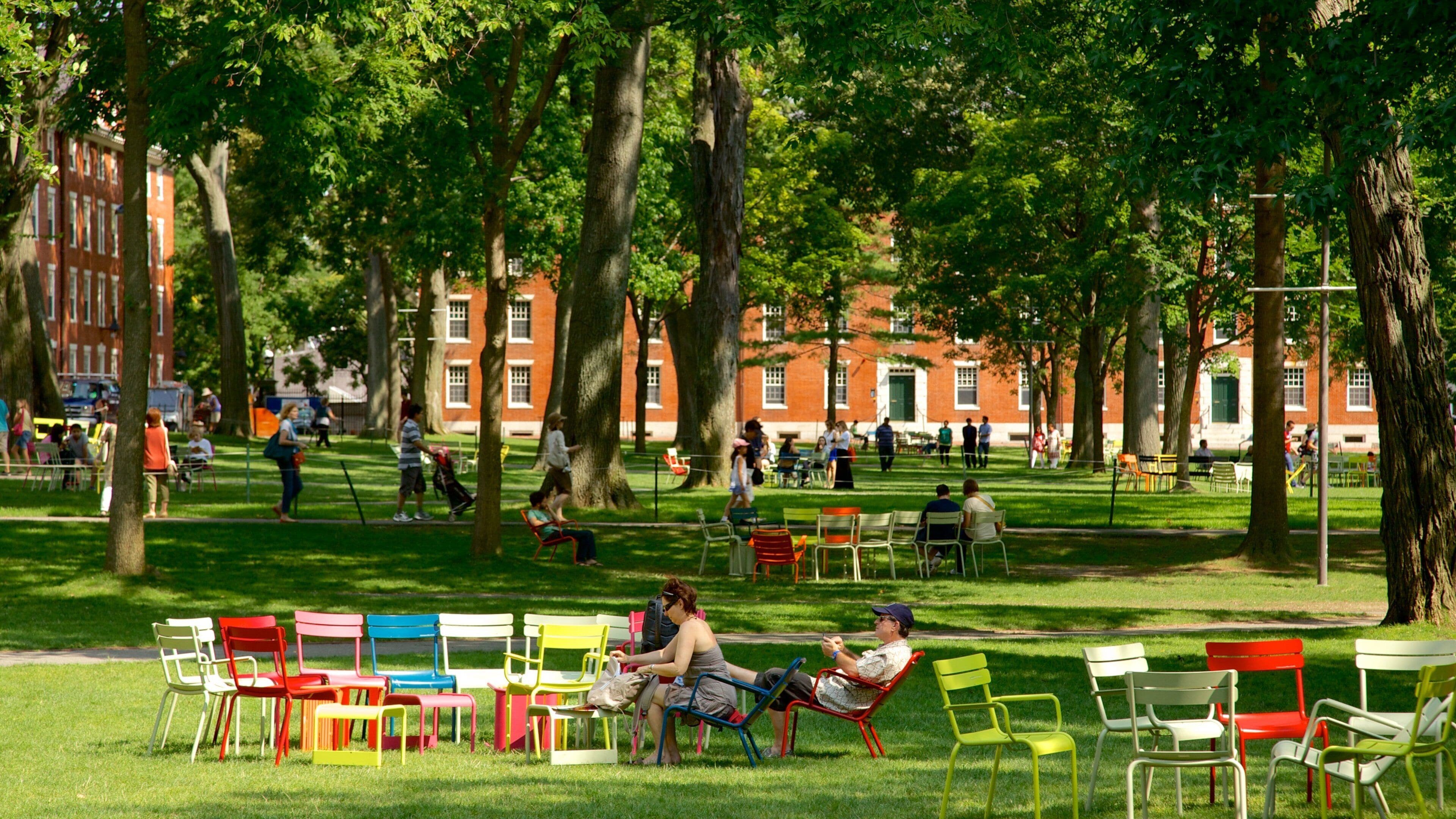 Harvard University which includes a garden as well as a small group of people